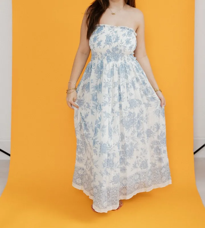 Ivory Floral Cotton Blend Midi Dress