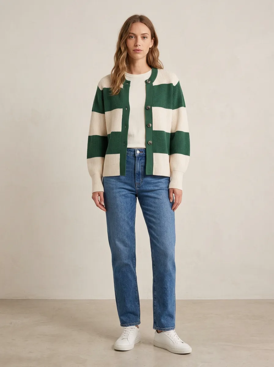 Classic Knit Rugby Striped Knit Cardigan
