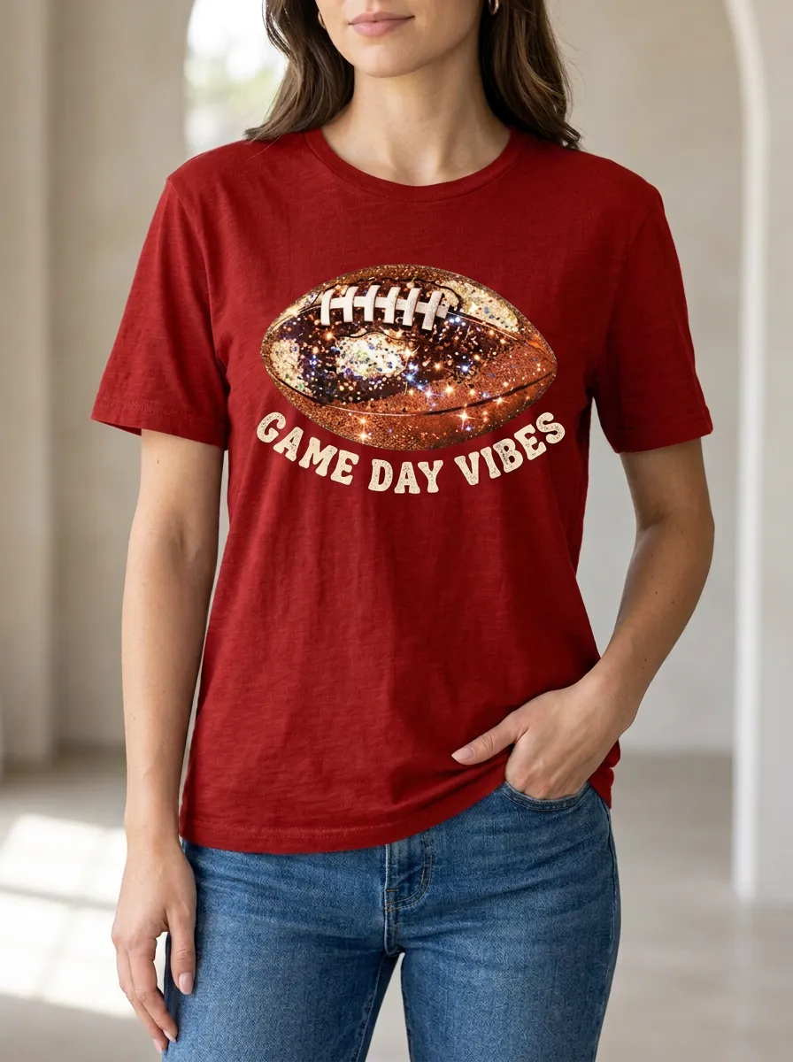 Women's Field Inspired Gridiron Ball Sparkle Love Crewneck T-Shirt