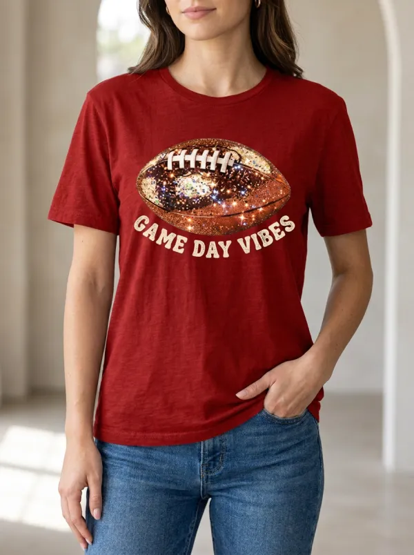 Women's Field Inspired Gridiron Ball Sparkle Love Crewneck T-Shirt