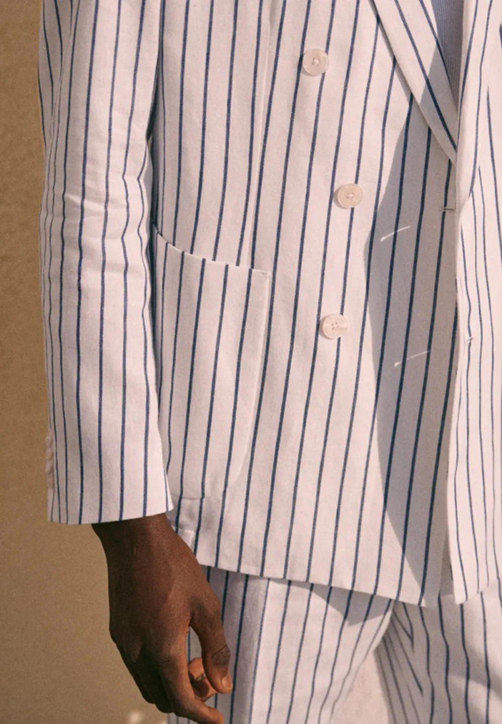 White Blue Stripe Tailored Two-Piece Suit Jacket
