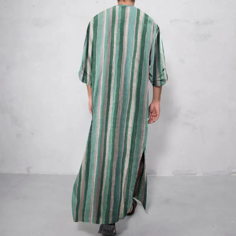 Men's Casual Kaftan Linen Blend With Button Placket And Patch Pockets
