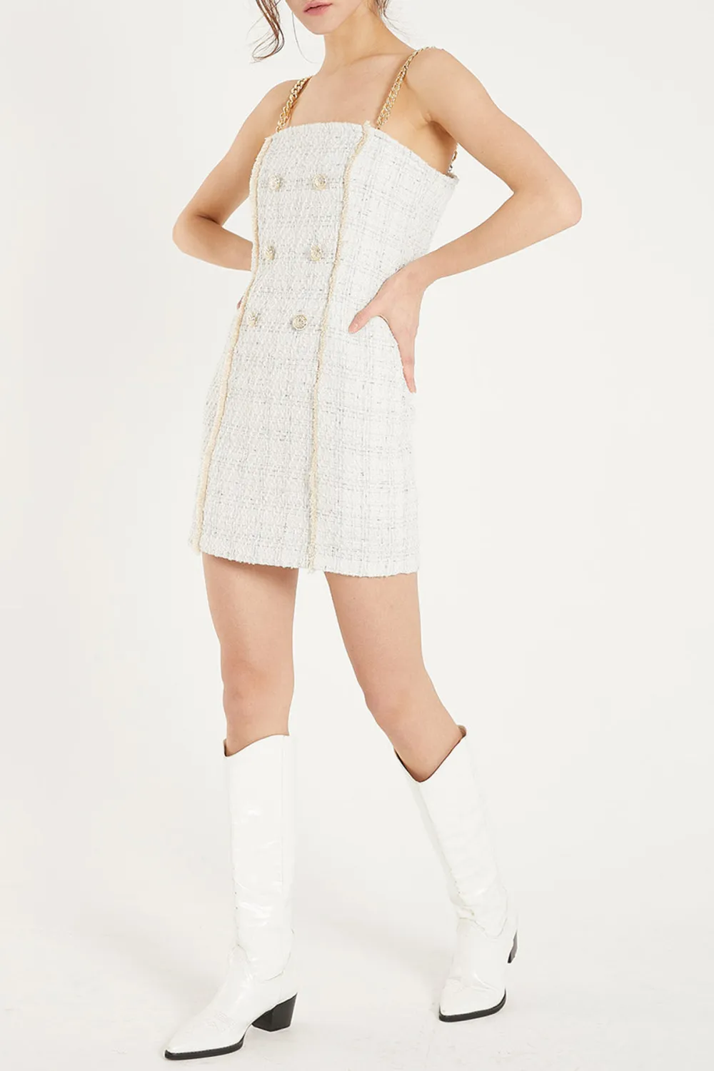 Tweed Mini Dress With Gold Chain