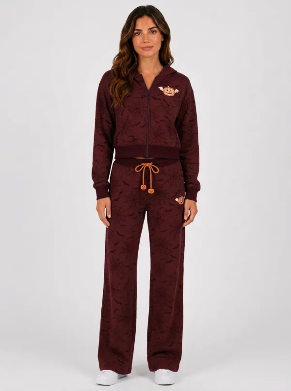 Women's Halloween Pumpkin Bat Spiderweb Printed Tracksuit Set