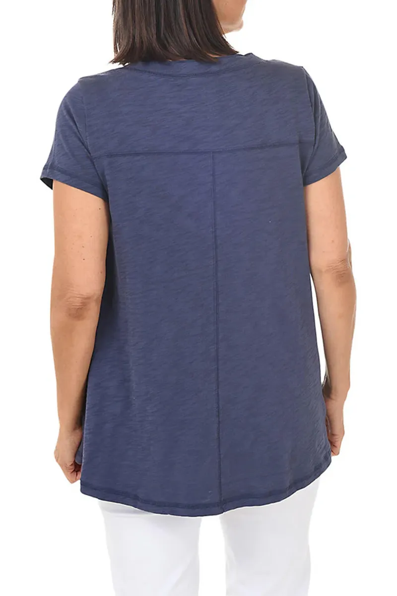 Slub-Knit Short Sleeve Seamed Tunic