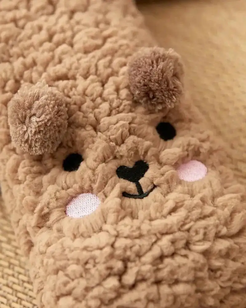 Fuzzy Bear Pattern Crew Socks