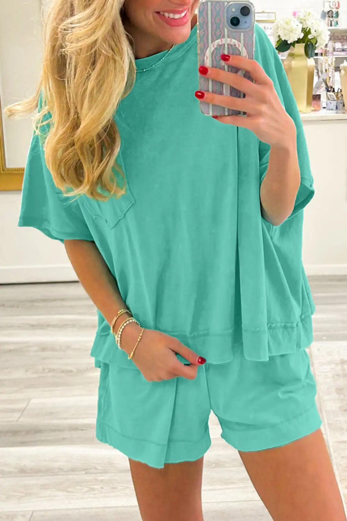 Refined Pocketed Two-Piece Top and Shorts Set