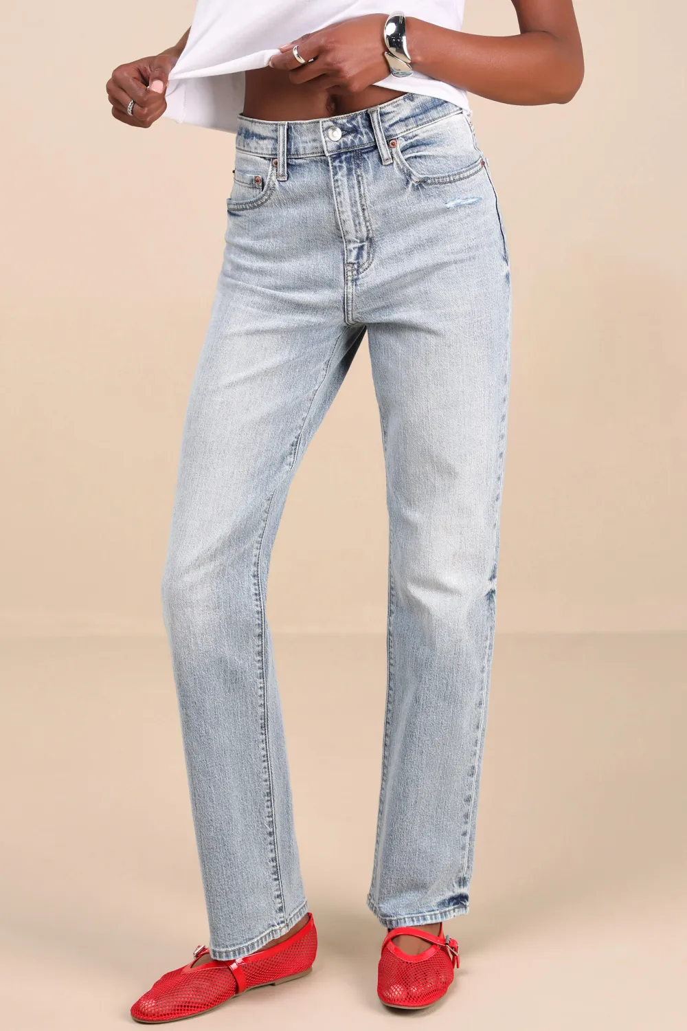 Daily Light Wash Denim Straight Leg High-Rise Jeans