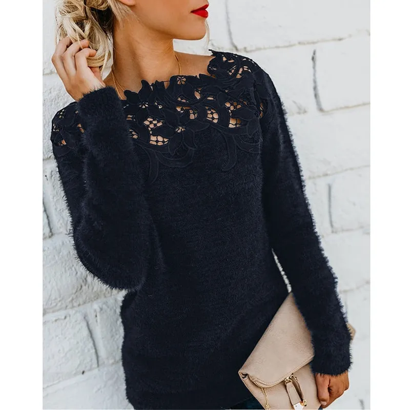Feminine Long-Sleeve Winter Knit Sweater