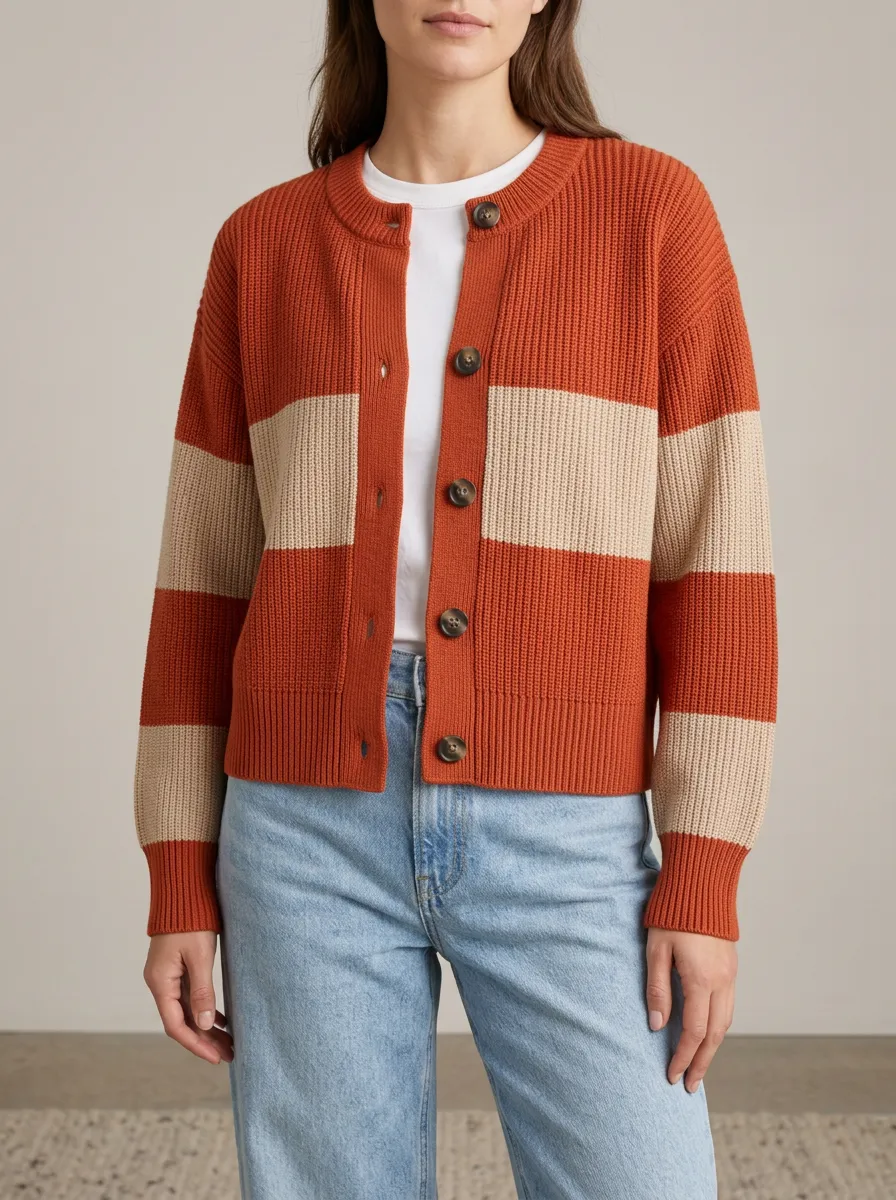 Everyday Textured Rugby Striped Knit Cardigan