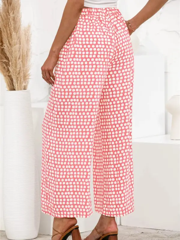 Wide Leg Polka Dot Pocketed Casual Pants