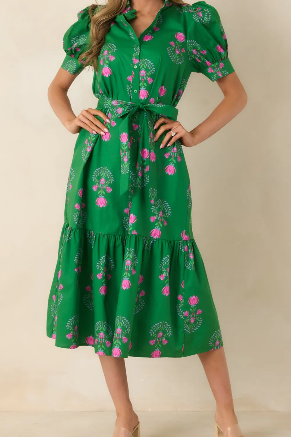 Floral Button Front Midi Dress