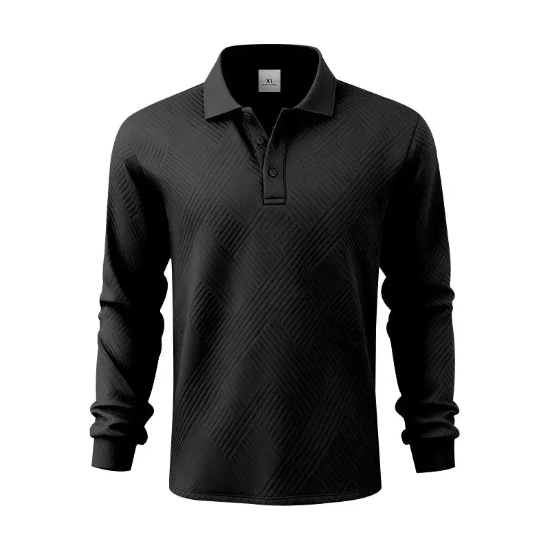 Jacquard Long Sleeve Fine Knit Polo Shirt