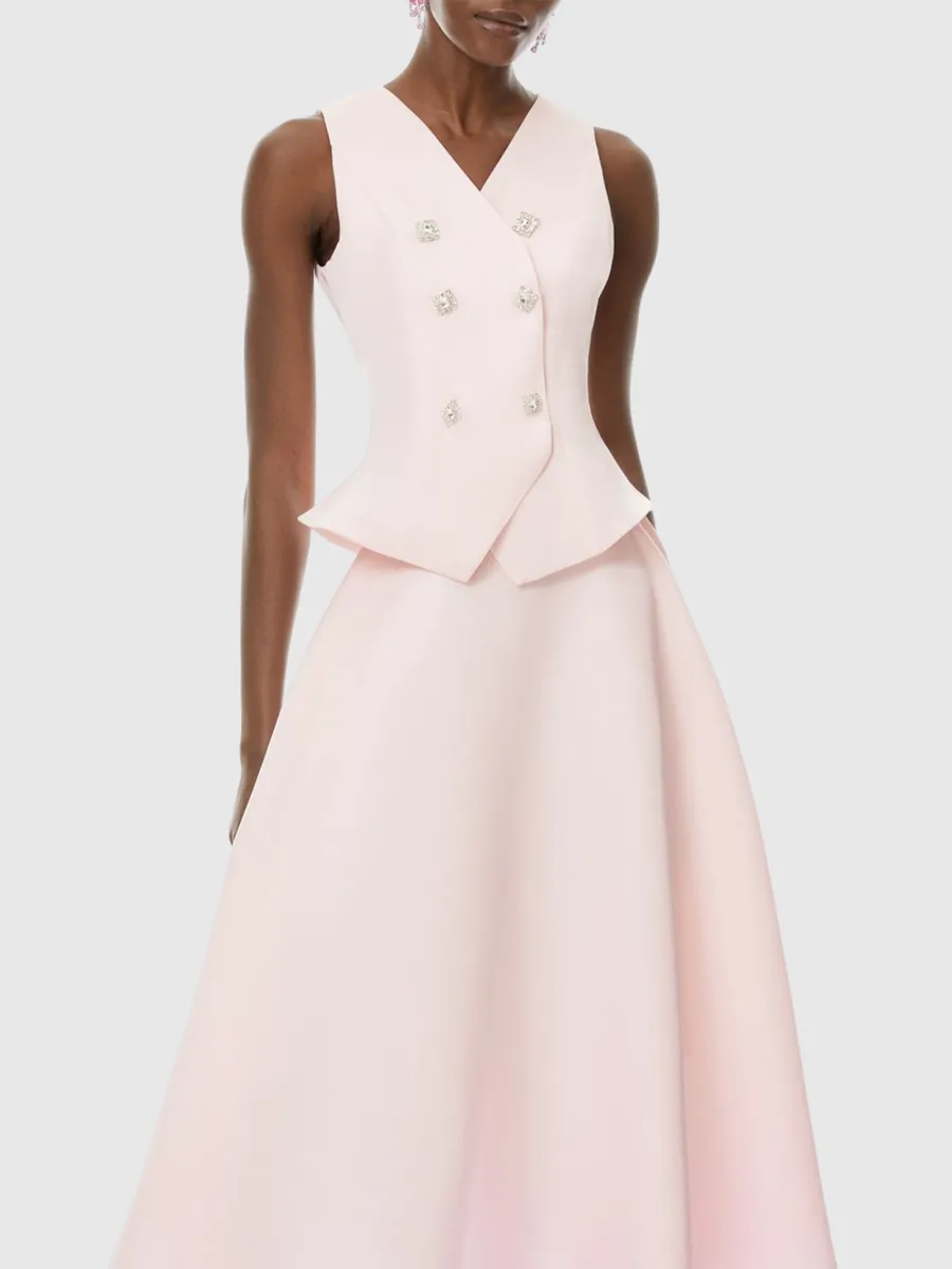 Elara Crystal Embellished Vest & Midi Skirt Set