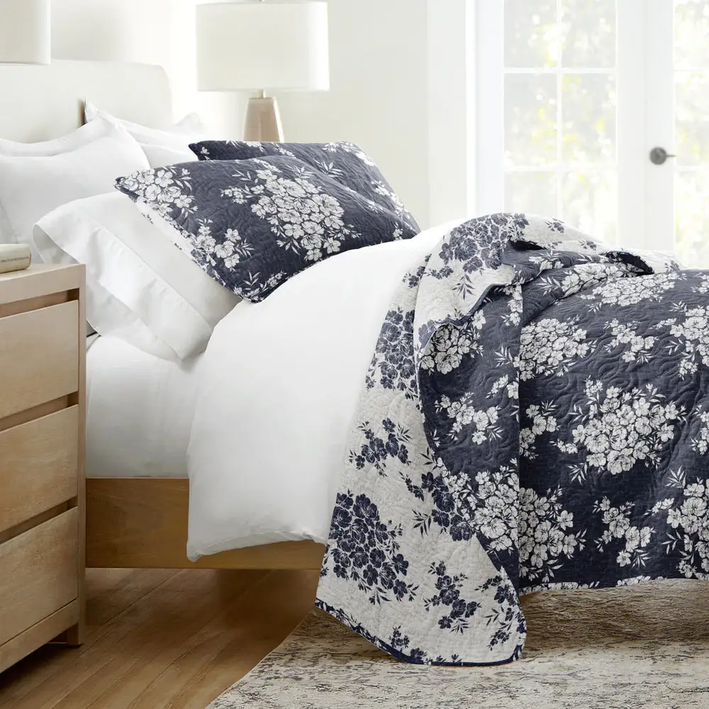 Distressed Bouquet Reversible Quilted Coverlet Set