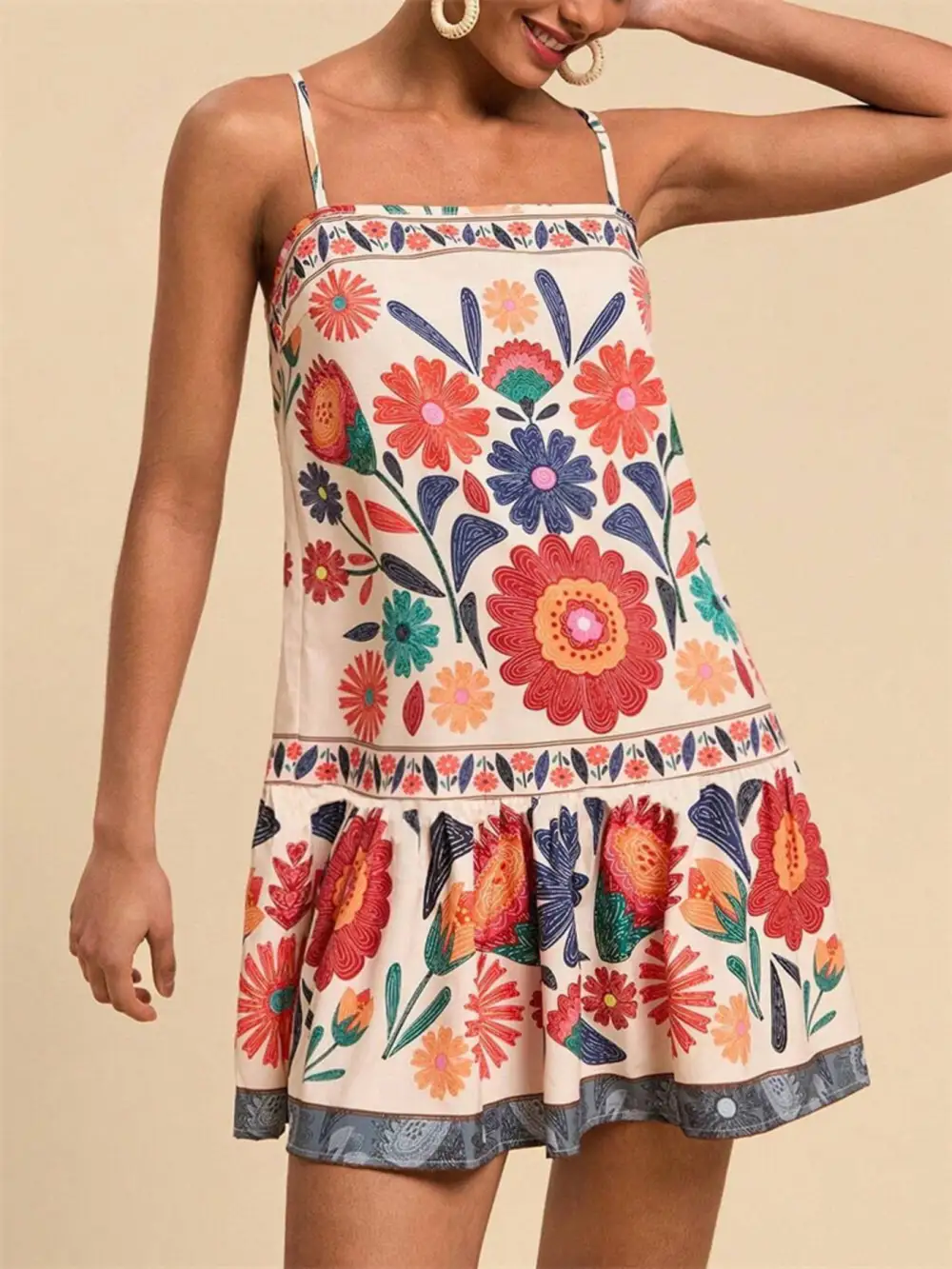 Spaghetti-Strap Printed Mini Dress