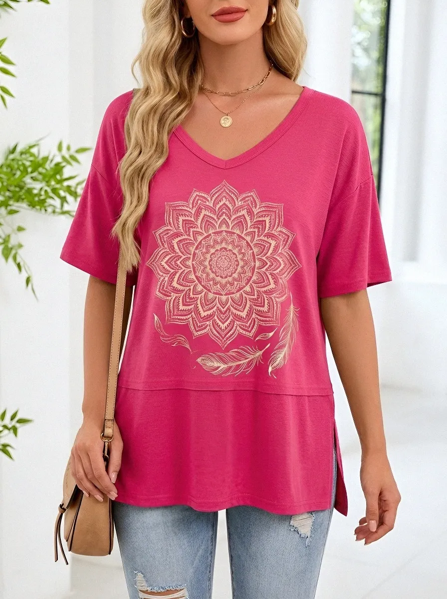 Boho Mandala Feather T-Shirt