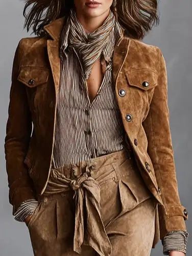 Single-Breasted Cropped Suede Jacket
