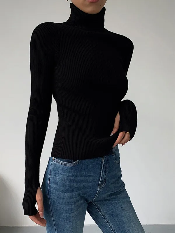 Spring Stylish Ribbed Turtleneck Sweater