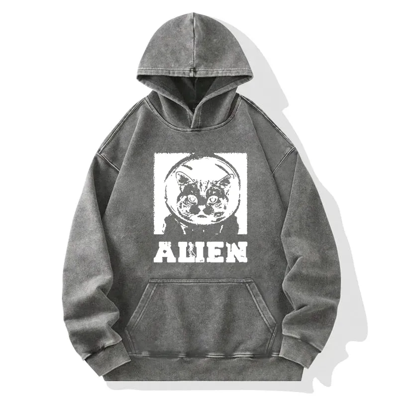Alien Cat Washed Hoodie
