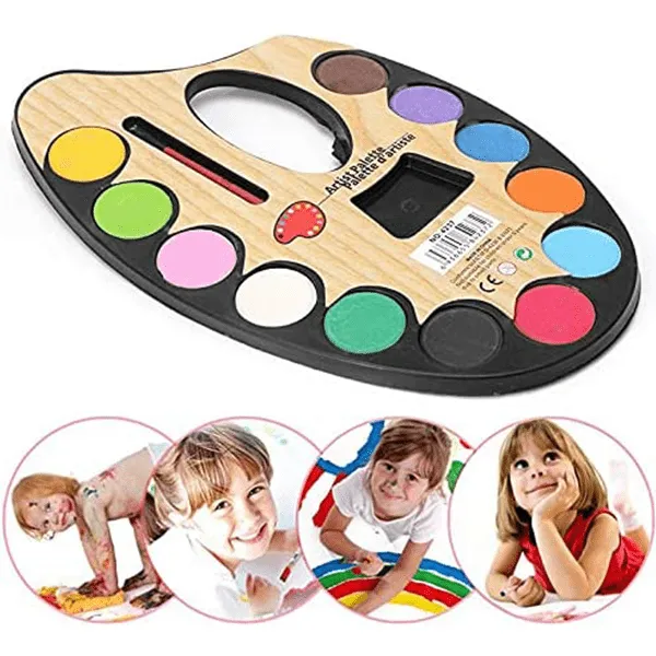 Small Artist Palette with 12 Water Colour and Paint Brush (Set of 2)