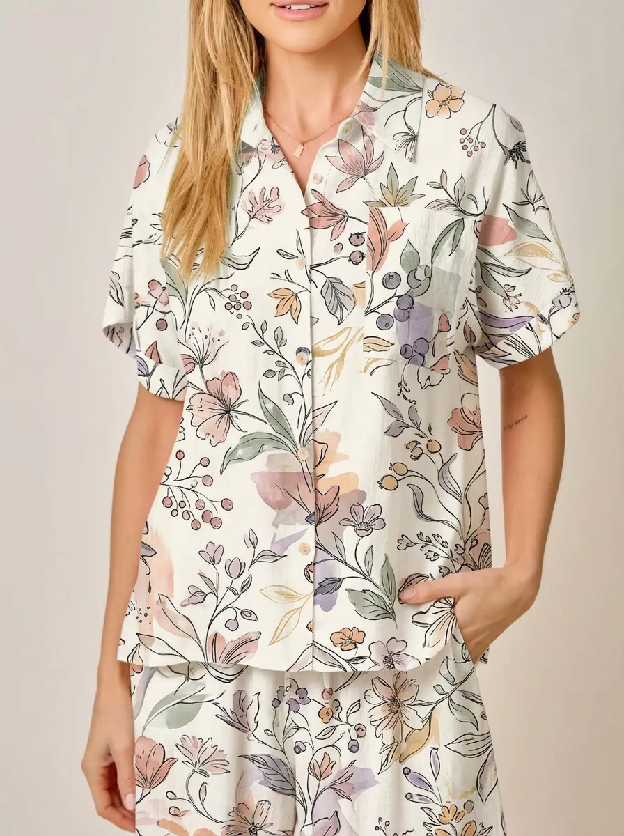 Women's Botanical Garden Floral Printed Button-Down Shirt