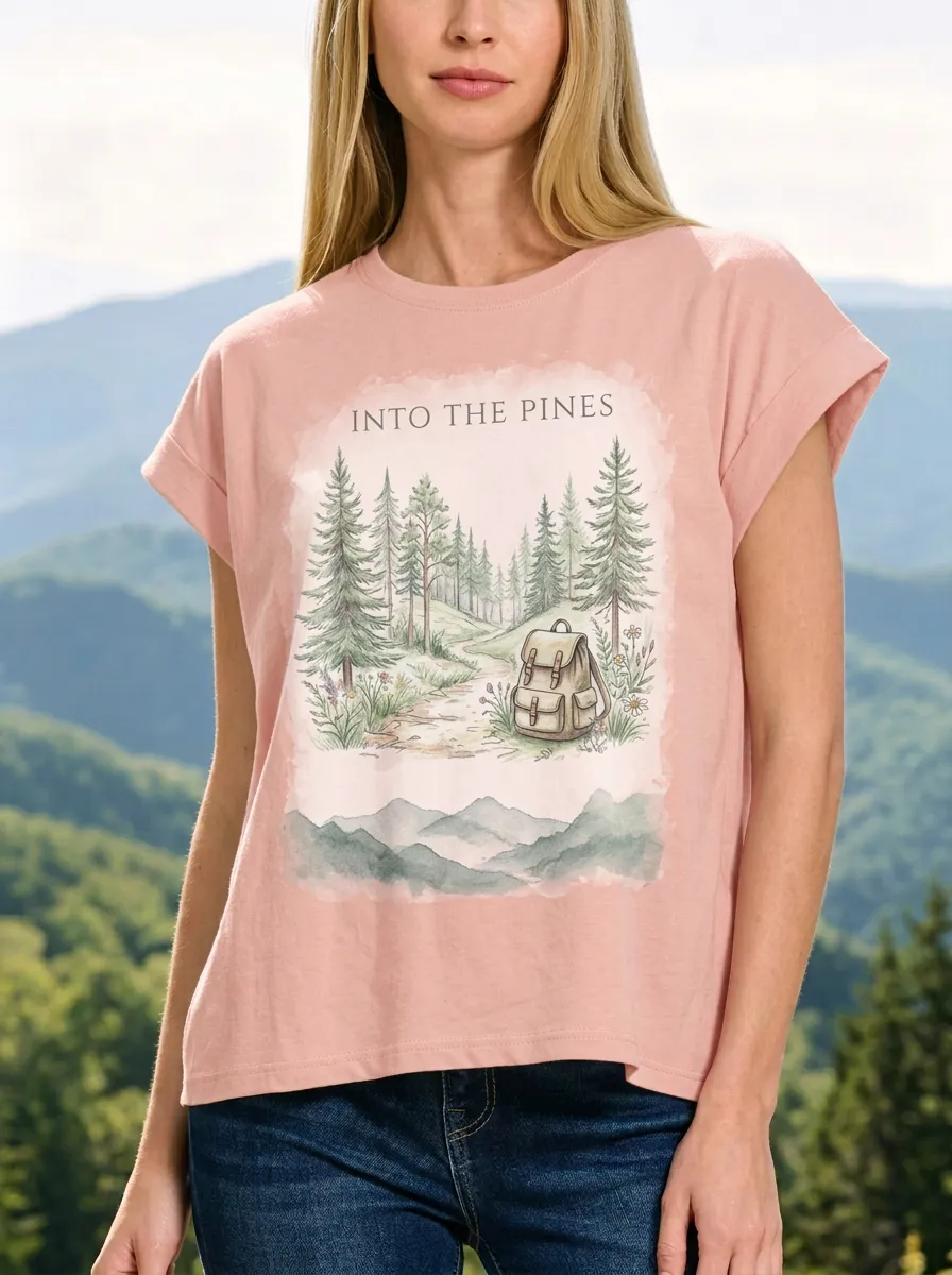 Women's Nature Hiking Lover Into The Pines Backpack Printed T-shirt