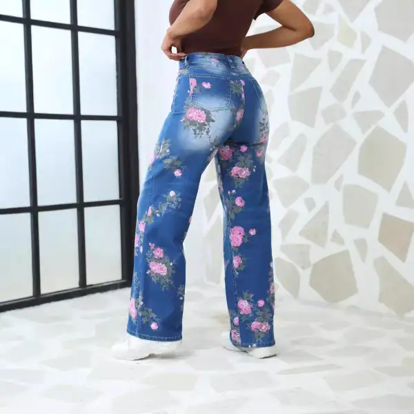 Printed Wide Leg Jeans