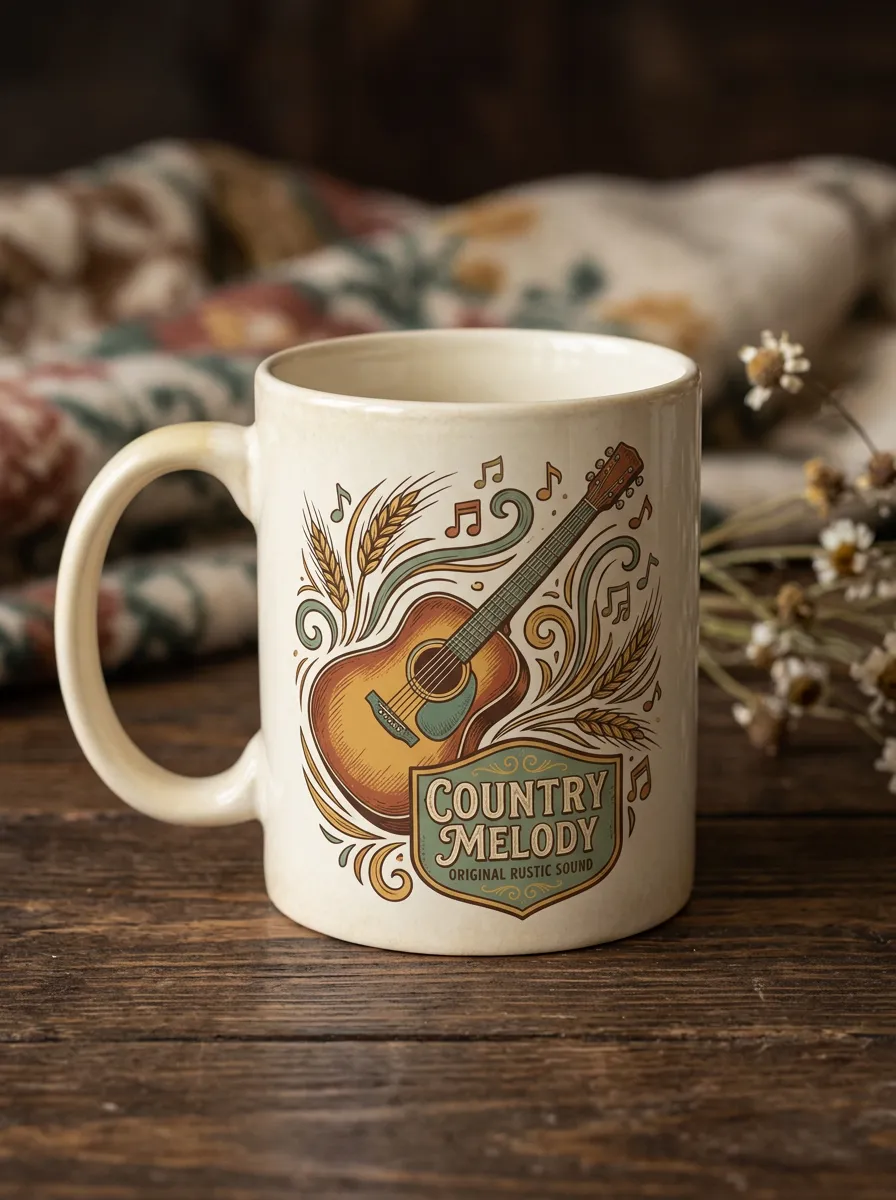 Country Music Acoustic Guitar Wheat Mug