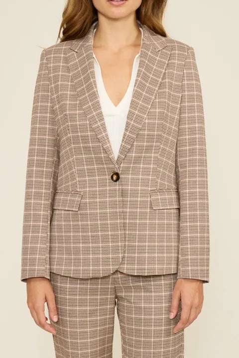 Beige Plaid Single-Button Blazer