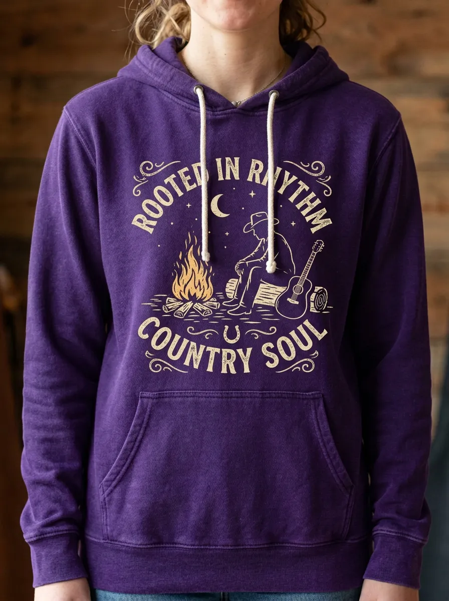 Western Guitar Campfire Unisex Country Music Printed Hoodie