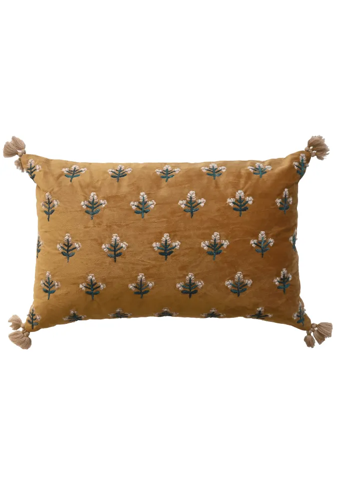 Artisan Floral Textured Velvet Decorative Cushion Cover