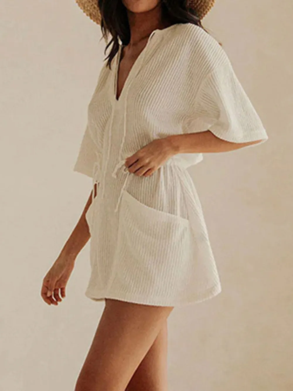 Relaxed Fit Short Sleeve Dress Swim Cover Up