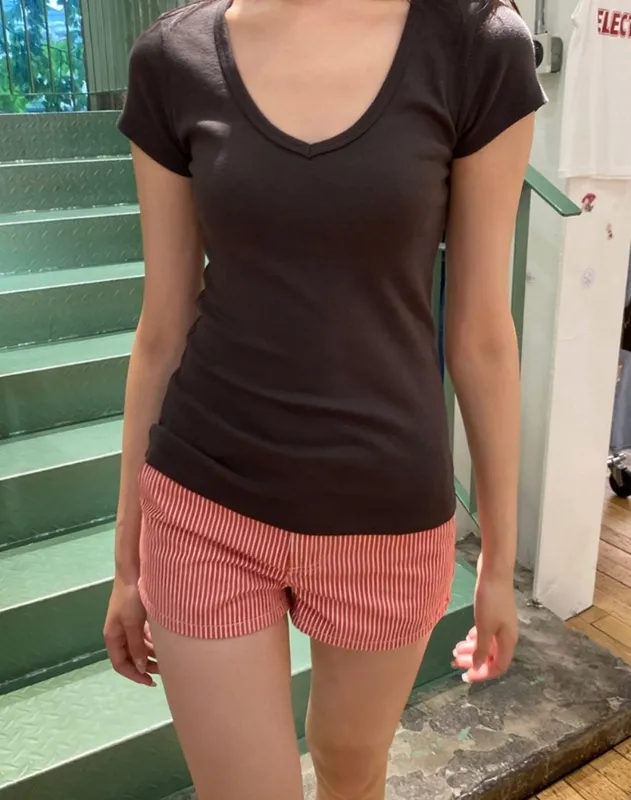 Dark Brown V Neck Top