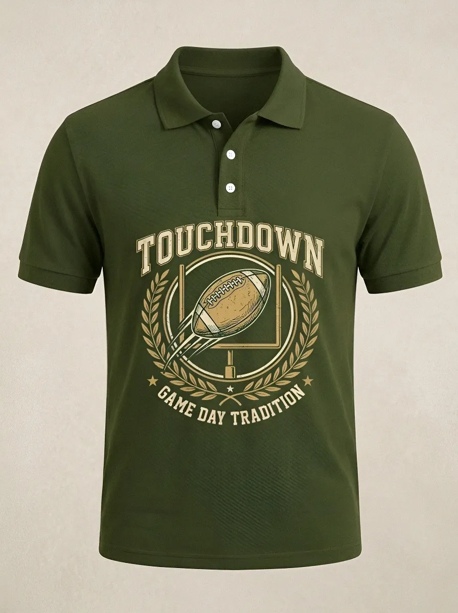 Men's American Football Touchdown Game Day Printed Polo Shirt
