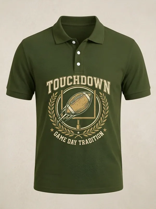 Men's American Football Touchdown Game Day Printed Polo Shirt