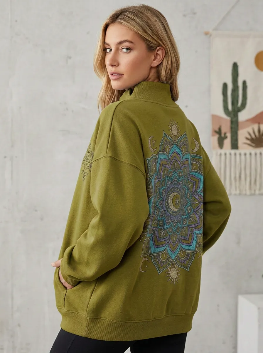 Boho Celestial Mandala Mock Neck Sweatshirt