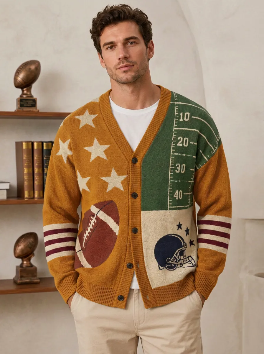 Men's Football Stars Helmet Field Knit Knit Cardigan