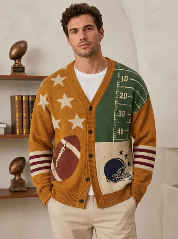 Men's Football Stars Helmet Field Knit Knit Cardigan