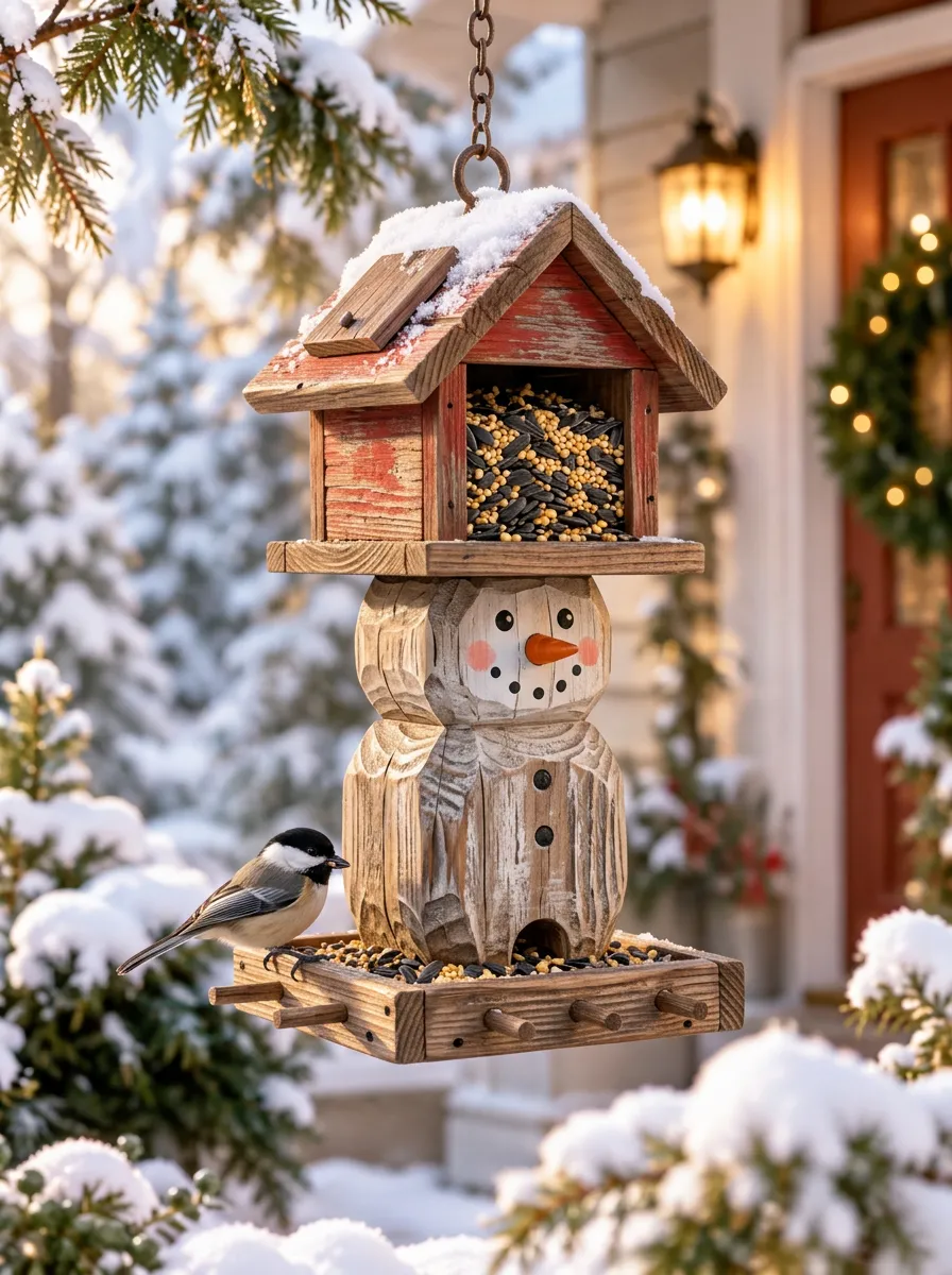 Cheerful Snowman Christmas Bird Feeder