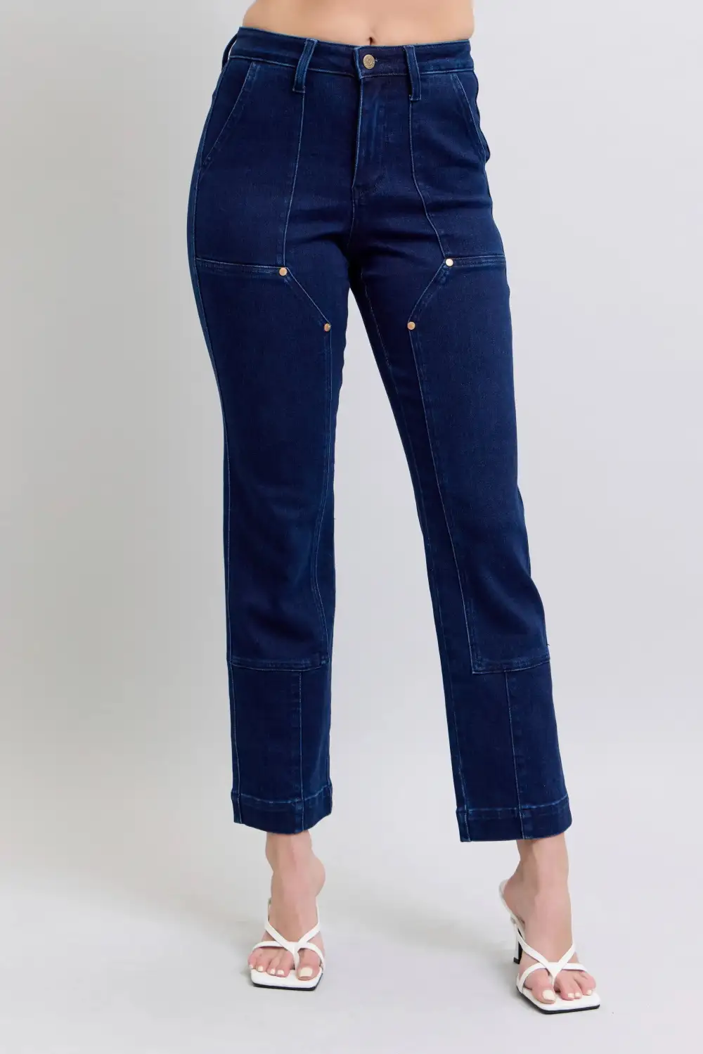Full Size Hw Work Wear Knee Patch Straight Jeans Plus Size