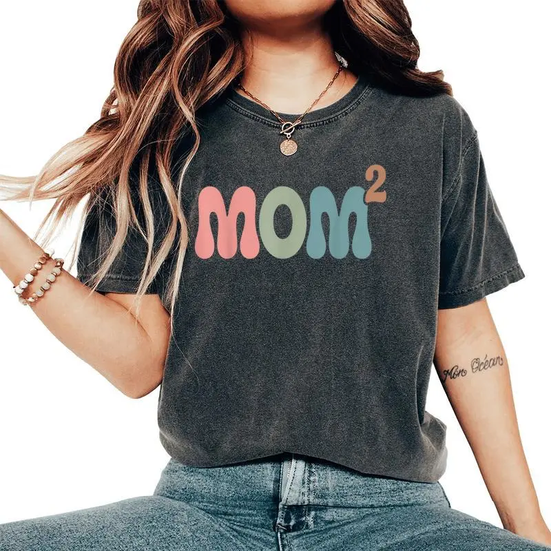 Mom2 Mom Squared Mother Of Two Twins Mama Women's Oversized Comfort T-Shirt