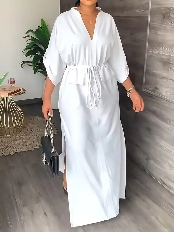 Drawstring Neck Maxi Dress