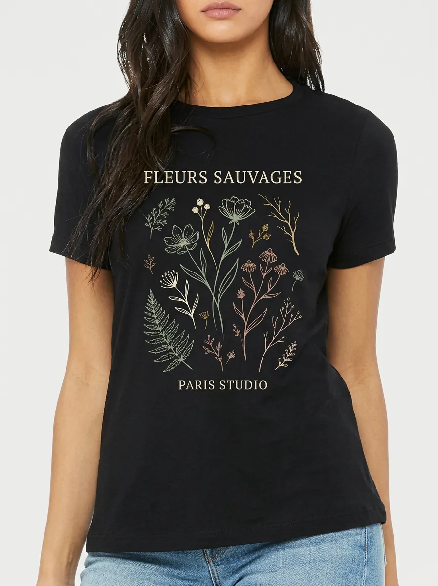 Women's Botanical Nature Lover Fleurs Sauvages Printed T-shirt