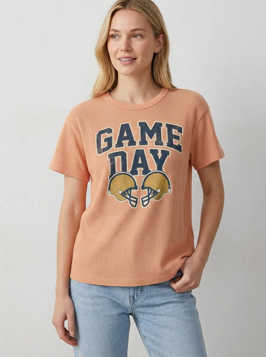 Women's Casual Helmet Football Ball Crew Neck Graphic T-Shirt
