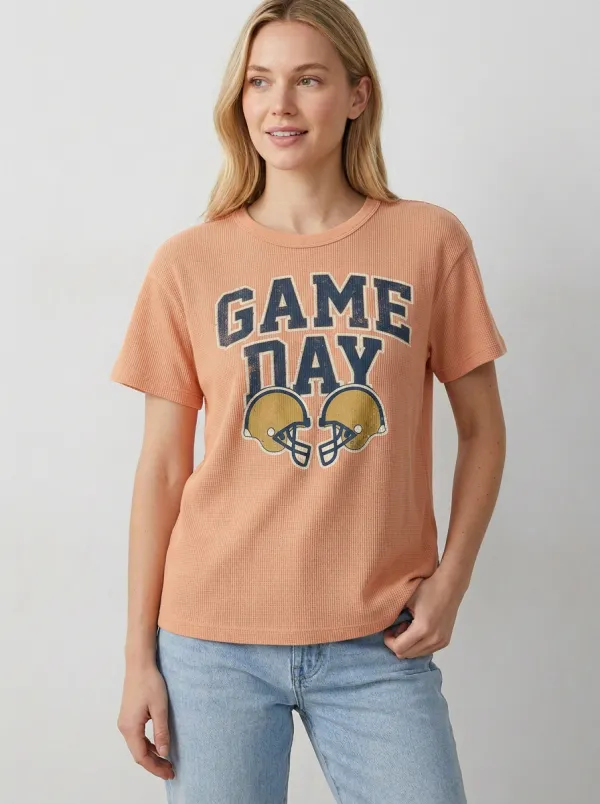 Women's Casual Helmet Football Ball Crew Neck Graphic T-Shirt
