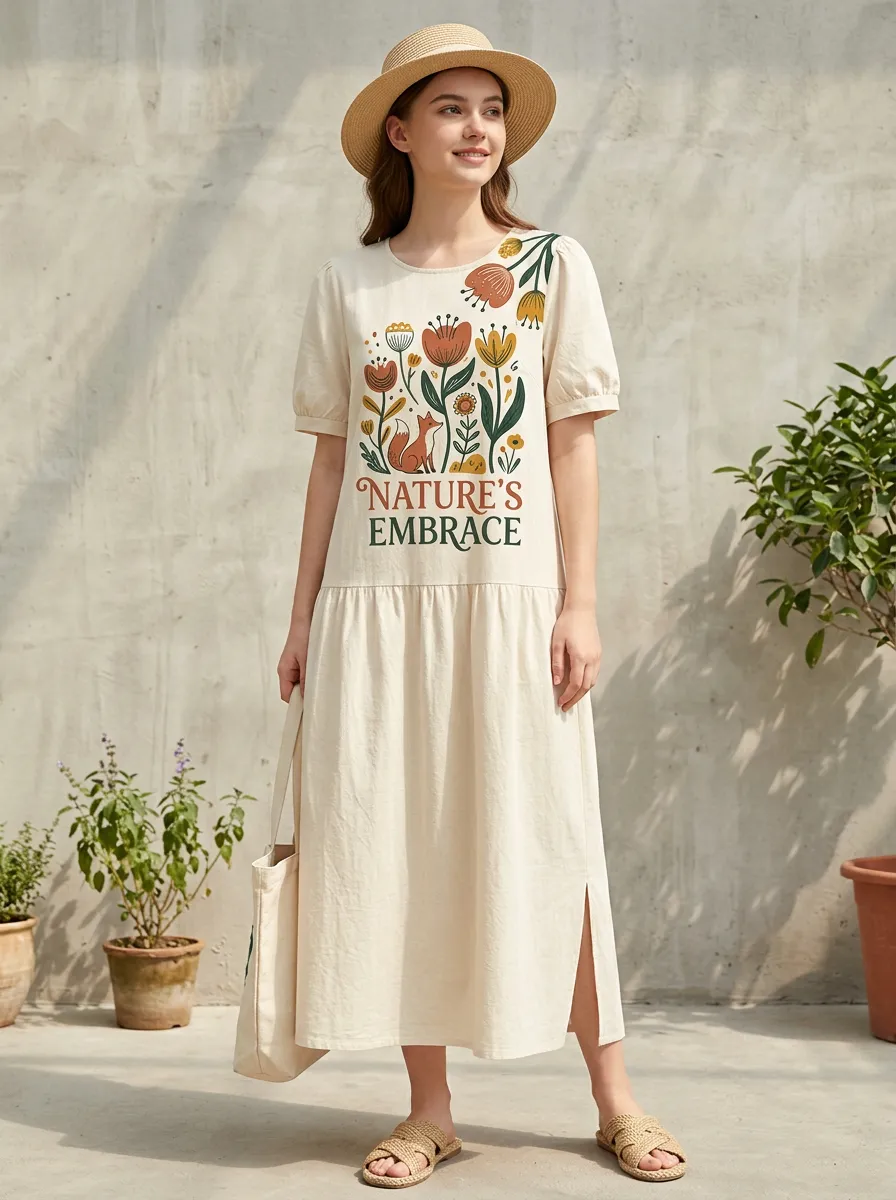 Women's Nature Lover Fox Floral Printed Midi Dress