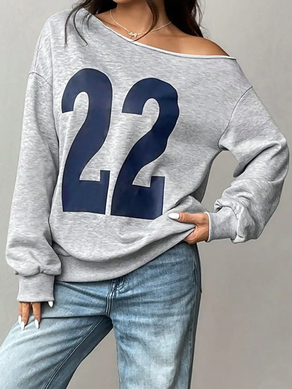 Gray Number 22 Drop Shoulder Sweatshirt