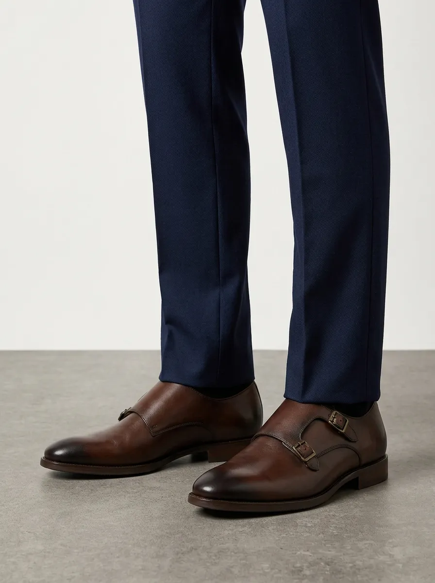Men's Casual Classic Business Leather Double Monk Strap Shoes