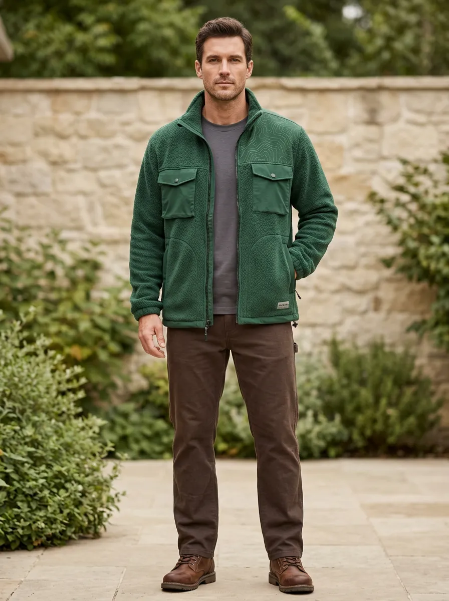 Hiking Topographic Map Fleece Zip Jacket
